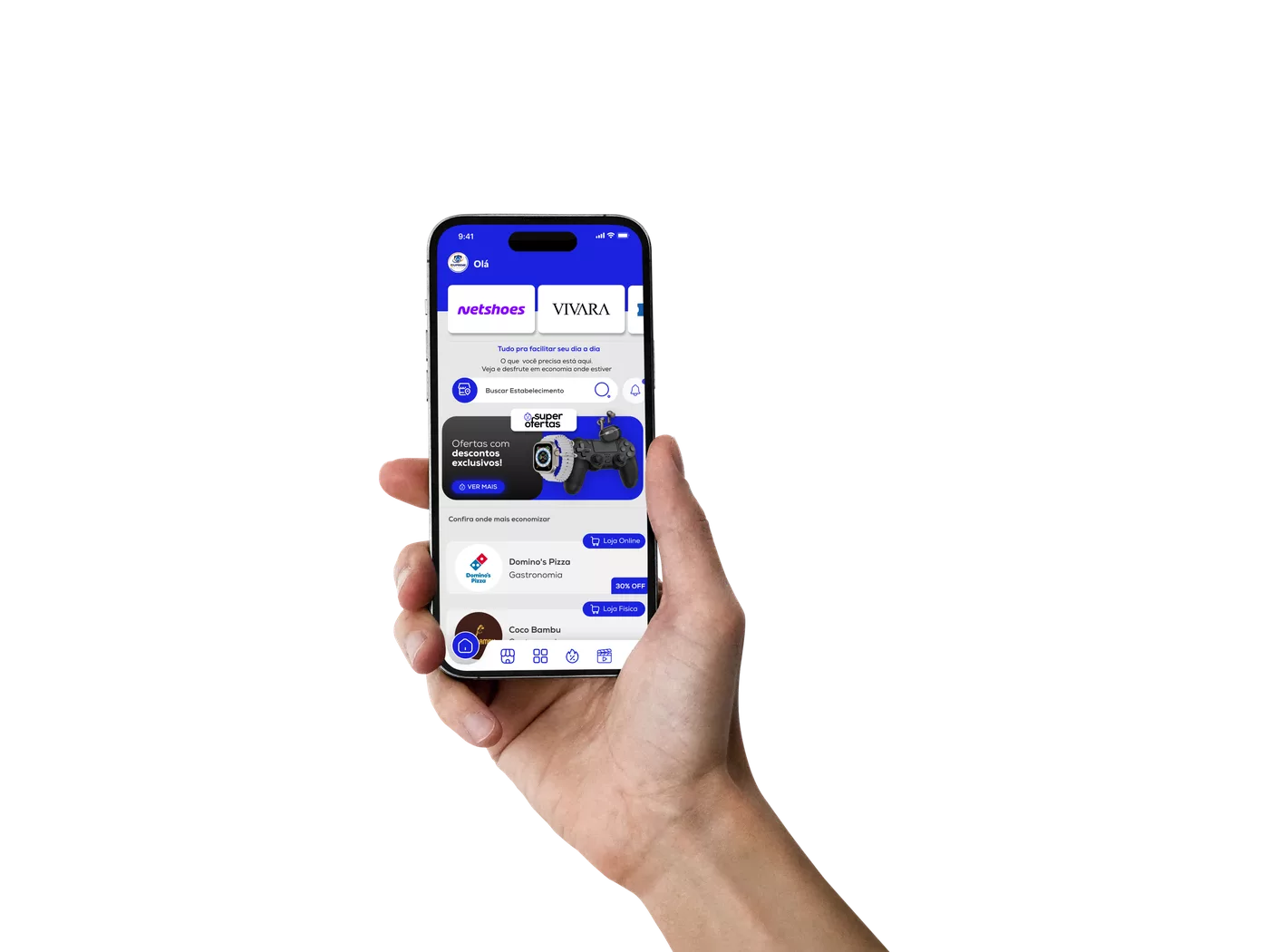 Mão segurando celular com o Super App Supreme Vidas aberto