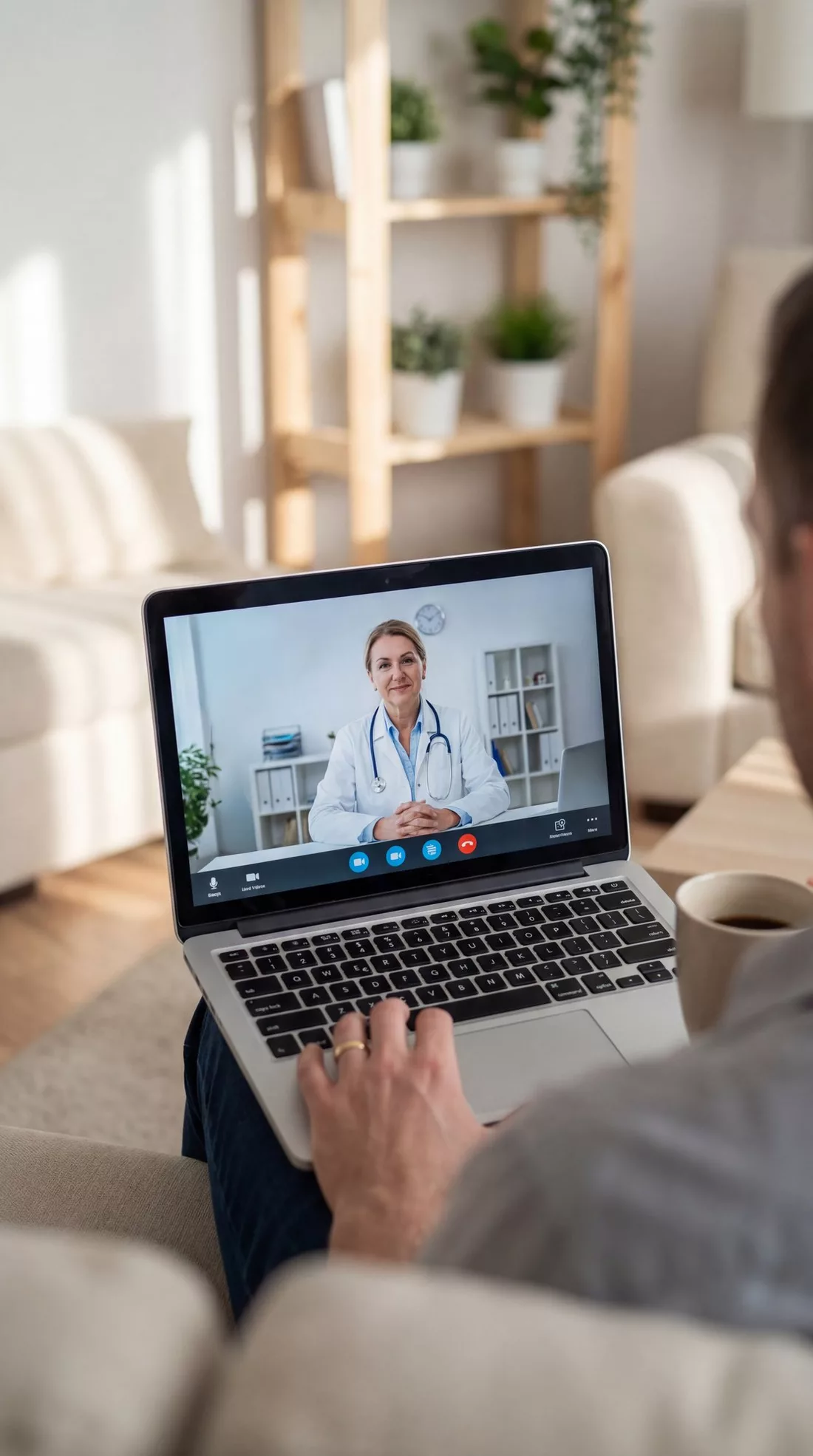 Consulta médica por telemedicina em um notebook